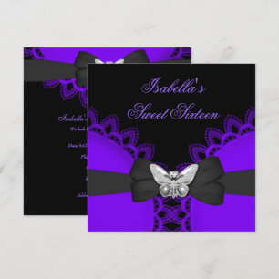 Invitation Douze Ans 16 Papillon Violet Dentelle Blanche