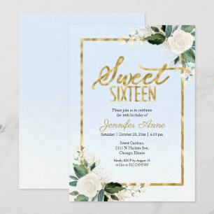 Invitation Douze ans charmants Fleurs blanches sur bleu pouss