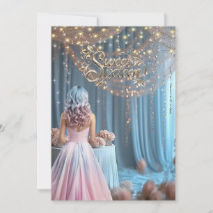 Invitation Douze ans de douceur Fille aux fleurs Cheveux bleu