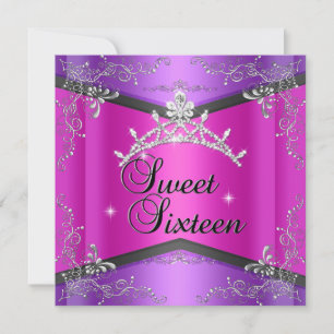 Invitation Douze ans douce Douze ans Couronne rose chaud viol