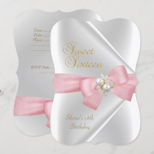 Invitation Douze ans douce perle blanche jewel rose ruban
