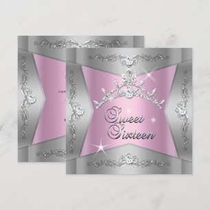 Invitation Douze ans douce Tiara rose argenté