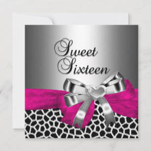 Invitation Douze ans fête argent rose noir Girafe