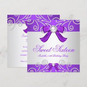 Invitation Douze ans Fête Seize Perles Violettes Fausse Diama