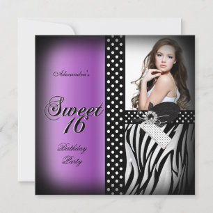 Invitation Douze ans fête violette zèbre tache noire