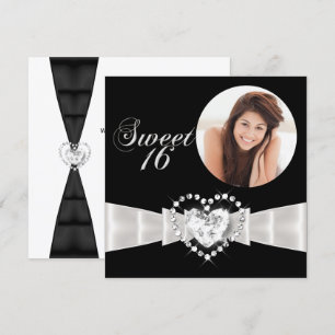 Invitation Douze ans fêtés 16 Anniversaire Fête Noir Blanc