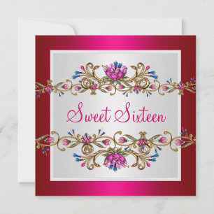 Invitation Douze ans fêtés 16e Anniversaire Blanc Or Fushia