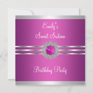 Invitation Douze ans fuschia argent Joyau Anniversaire