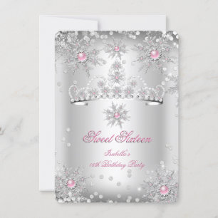 Invitation Douze ans, rose clair, argent, Pays des merveilles
