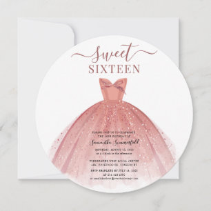 Invitation Douze ans rose or paillettes rose 16e anniversaire