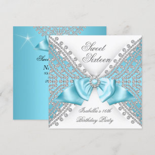 Invitation Douze ans, seize ans Turquoise Blanc Diamant Fête