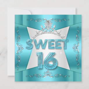 Invitation Douze Ans Sucrés Couronne Teal Bleu Argent