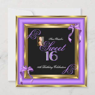 Invitation Douze ans sucrés Or Violet Photo Fête des 16 ans