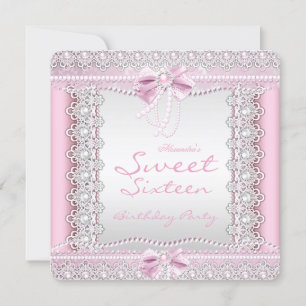 Invitation Douze Ans Sucrés Perles Blanches Roses Jolies Ruba