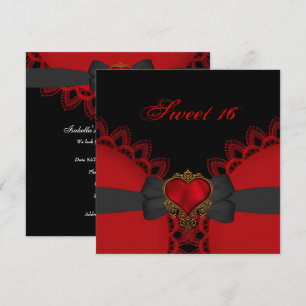 Invitation Douze Filles à Caractère 16 Rouge Noir Dentelle Cœ