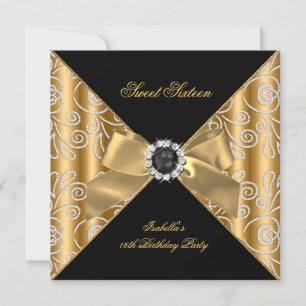 Invitation Douze jolies Seize Noir Bronze Or Faux Diamant