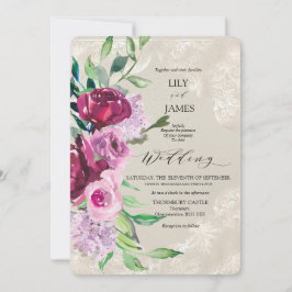 Invitation Dove décorative Gris avec vin et roses roses roses