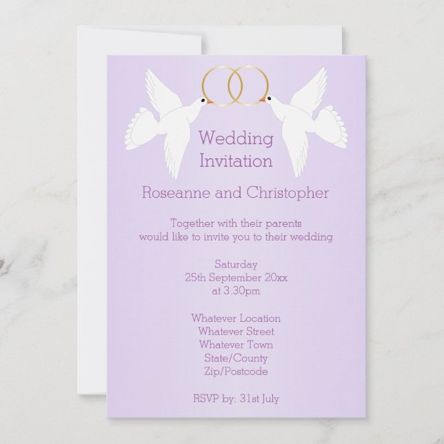 Invitation Doves Design Mariage couleur Lilac (Devant)
