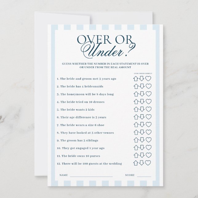 Invitation Downloadable Blue Striped Over or Under Card (Devant)