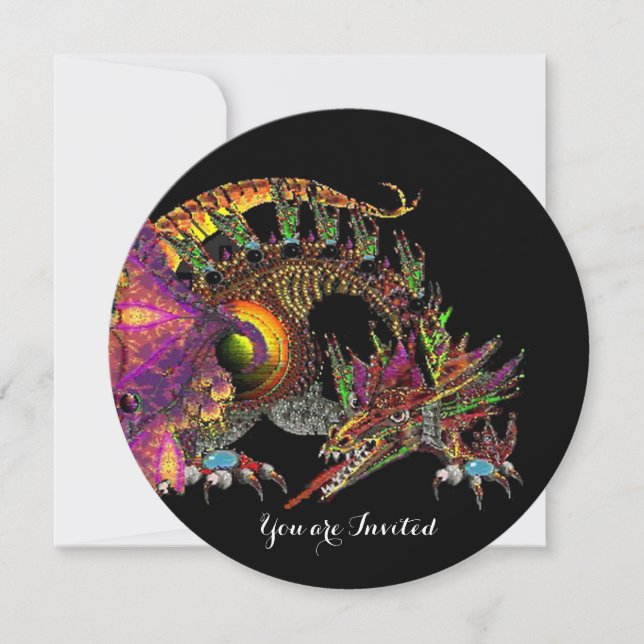 INVITATION DRAGO / DRAGON DE FANTAISIE EN OR ROSE VIOLET NOIR (Devant)