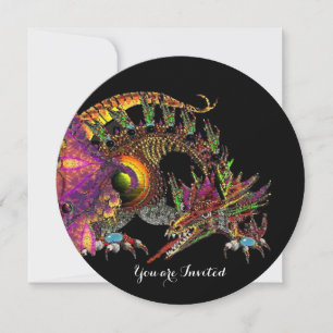 INVITATION DRAGO / DRAGON FANTASTIQUE EN OR ROSE VIOLET NOIR