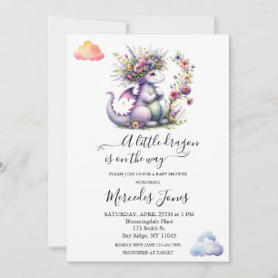 Invitation Dragon Bébé Violet Avec Fleurs Arc En Ciel