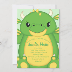 Invitation Dragon Birthday Party Green