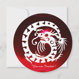 INVITATION DRAGON BLANC SERPENT ROUGE BOURGOGNE RUBIS PIERRE 