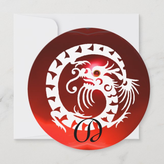 INVITATION DRAGON BLANC SERPENT ROUGE RUBIS GEMME PIERRE MONO (Devant)