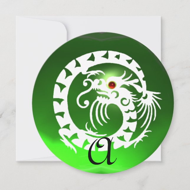 INVITATION DRAGON BLANC SERPENT VERT ÉMERAUDE GEM MONOGRAMME (Devant)
