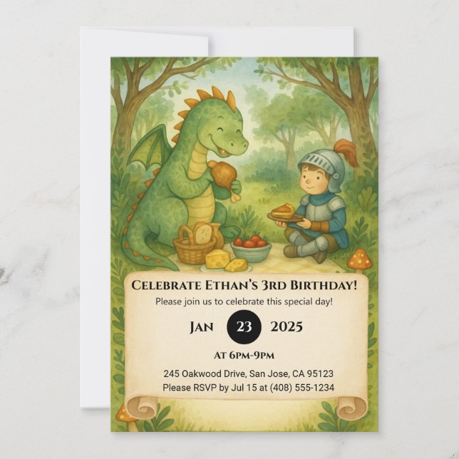 Invitation Dragon convivial et Pique-nique Petit Chevalier An (Devant)