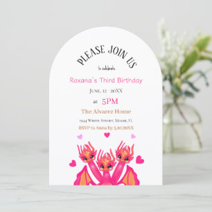 Invitation Dragon d'anniversaire rose thème