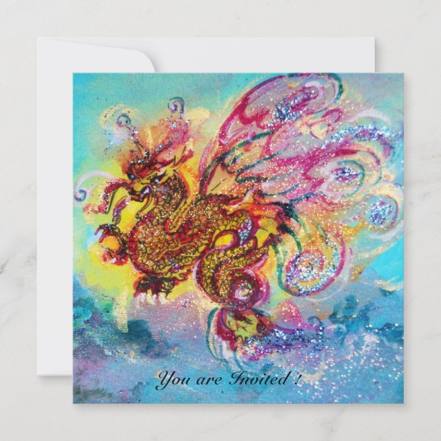 Invitation DRAGON DE MER bleu violet pourpre noir jaune (Devant)