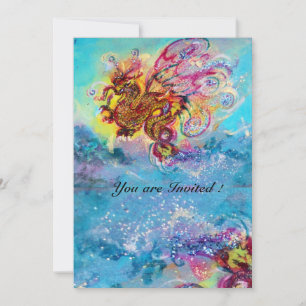 Invitation DRAGON DES MERS bleu violet pourpre noir jaune