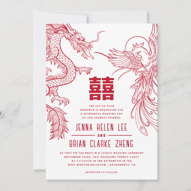 Invitation Dragon et Phoenix Double Mariage de bonheur WStyle (Devant)