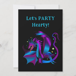 Invitation Dragon Furieux Violets et Bleus Fête Unique