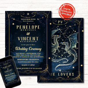 Invitation Dragon Love écrit en étoiles   Mariage Tarot