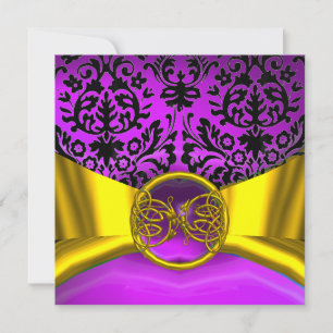 INVITATION DRAGON LOVE GOLD PURPLE BLACK DAMASK MONOGRAM