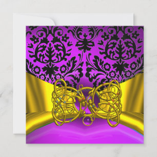 INVITATION DRAGON LOVE GOLD PURPLE BLACK DAMASK MONOGRAM