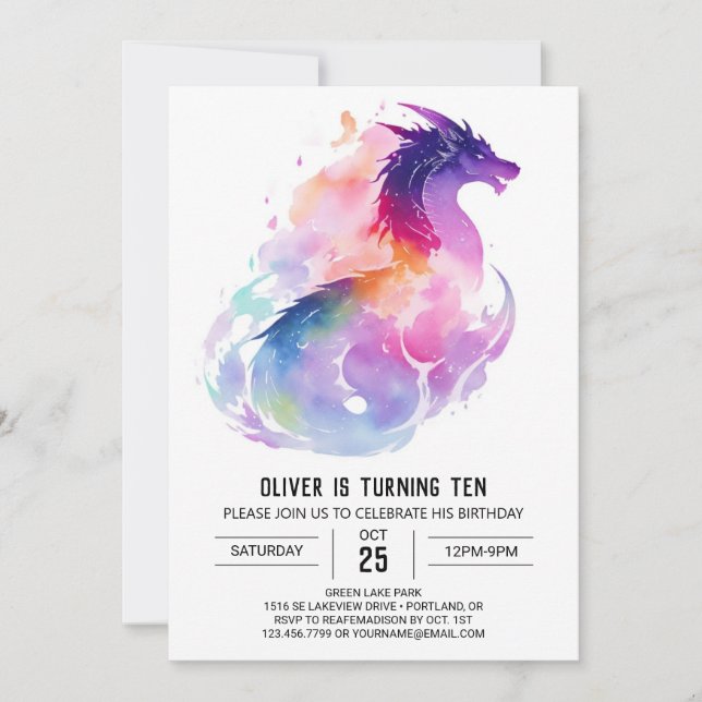 Invitation Dragon Magic Aquarelle Anniversaire (Devant)