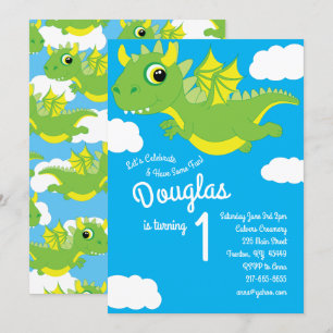 Invitation Dragon Magique 1er anniversaire de mignonnes invit