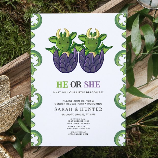Invitation Dragon Moderne Lui Ou Elle Baby shower De Révélati (Gender Reveal Baby Shower Invitation)