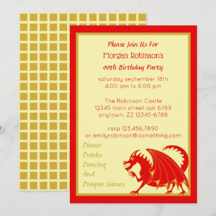 Invitation Dragon Red Gold Enfant ou adulte fête d'anniversai
