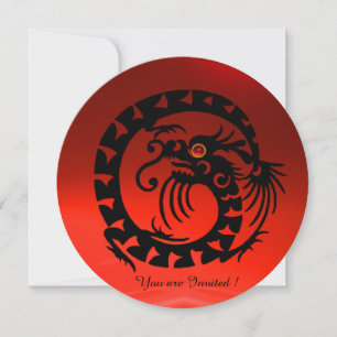 INVITATION DRAGON ROUGE RUBIS PIERRE GEMME SERPENT NOIR