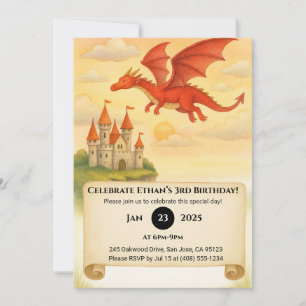 Invitation Dragon Rouge volant au-dessus de Castle Scroll Ann
