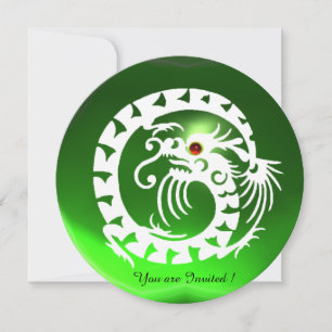 INVITATION DRAGON SERPENT BLANC ÉMERAUDE VERT PIERRE GEMME