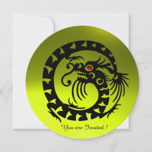 INVITATION DRAGON SERPENT NOIR GEMME PIERRE TOPAZE JAUNE