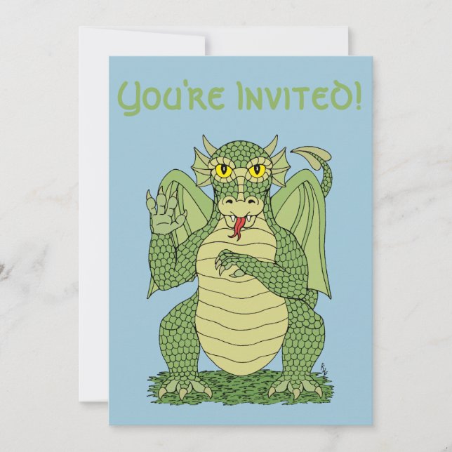 Invitation Dragon vert mignon (Devant)
