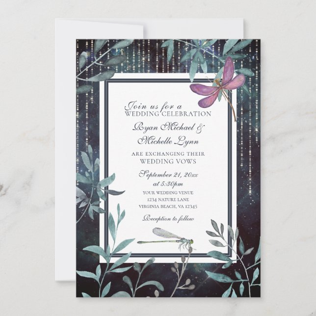 Invitation Dragonflies et lumières Soirée de jardin Mariage (Devant)