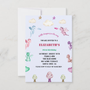 Invitation Dragons Watercolor girl Anniversaire